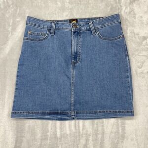 Lee Jean Skort Womens 14 Blue‎ Denim Mid Rise Mesh Lined Straight Fit 112330920